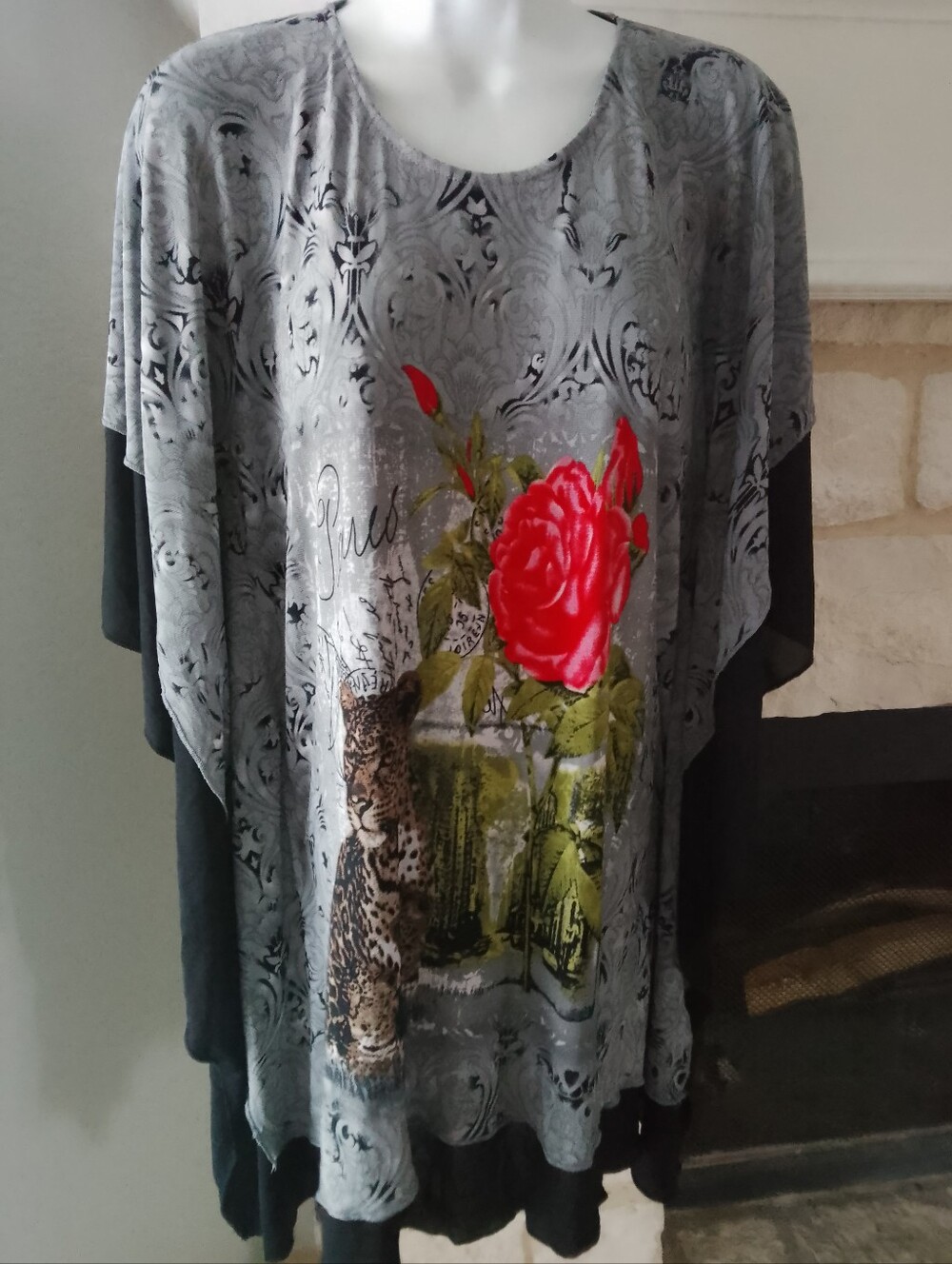 Michael K Gray Floral & Leopard Tunic with Red Rose Artsy